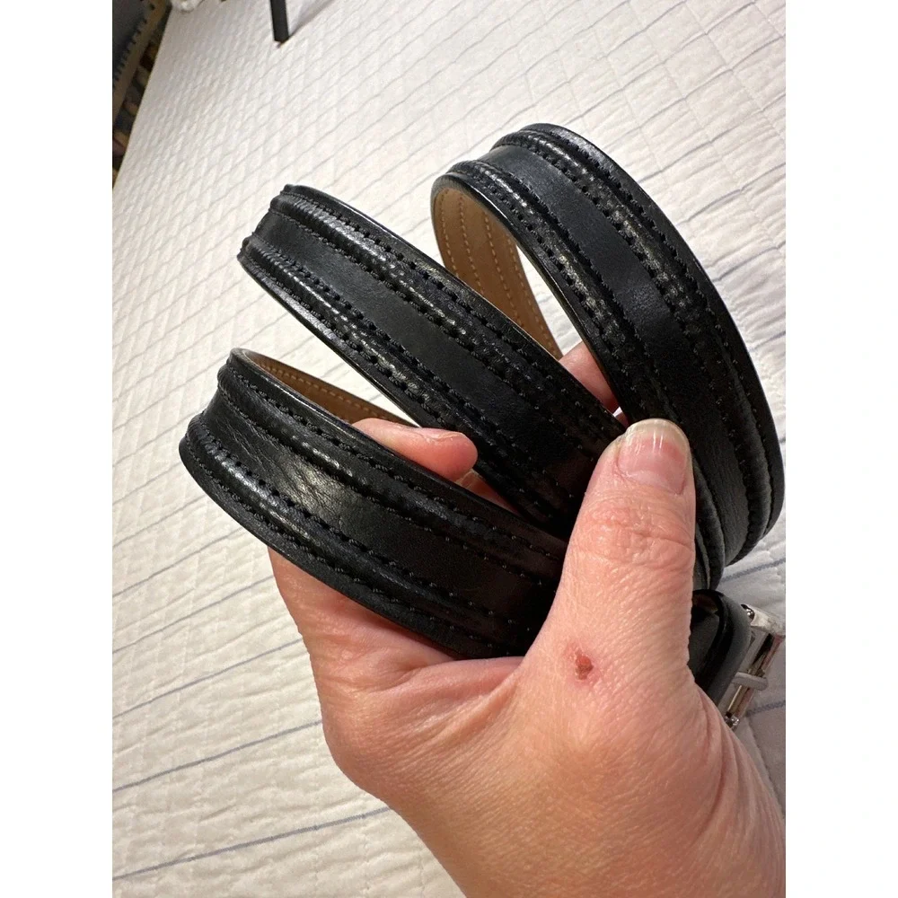 Brooks Brothers Mens Black Leather Dress Belt Made in Italy Solid Brass Size 44